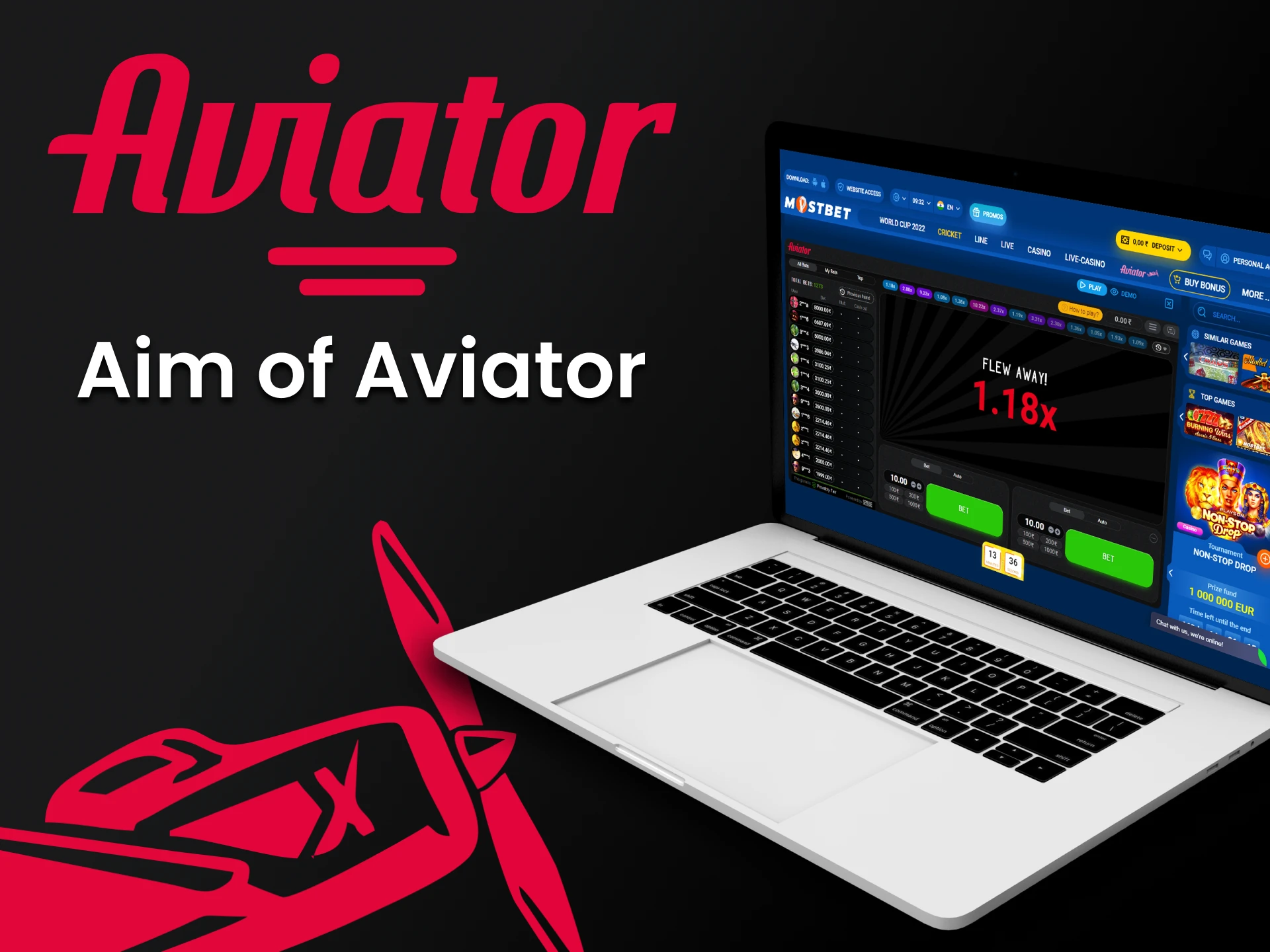 The goal of the Aviator game is to withdraw money before the airplane crashes.