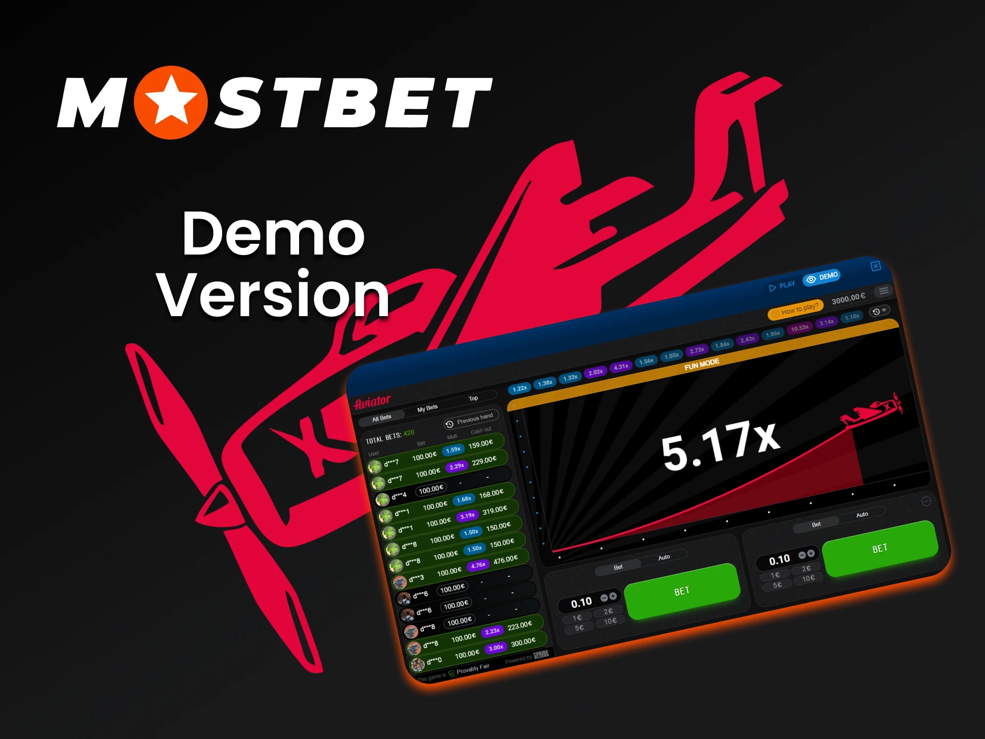 At Mostbet you can practice the Aviator game in a special version of the game.