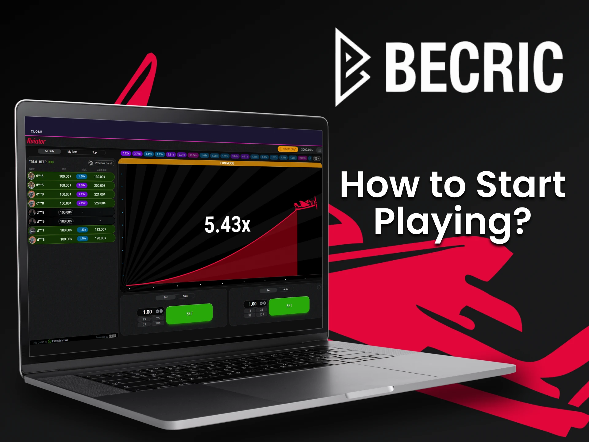 Follow the steps below to start playing Aviator on Becric.
