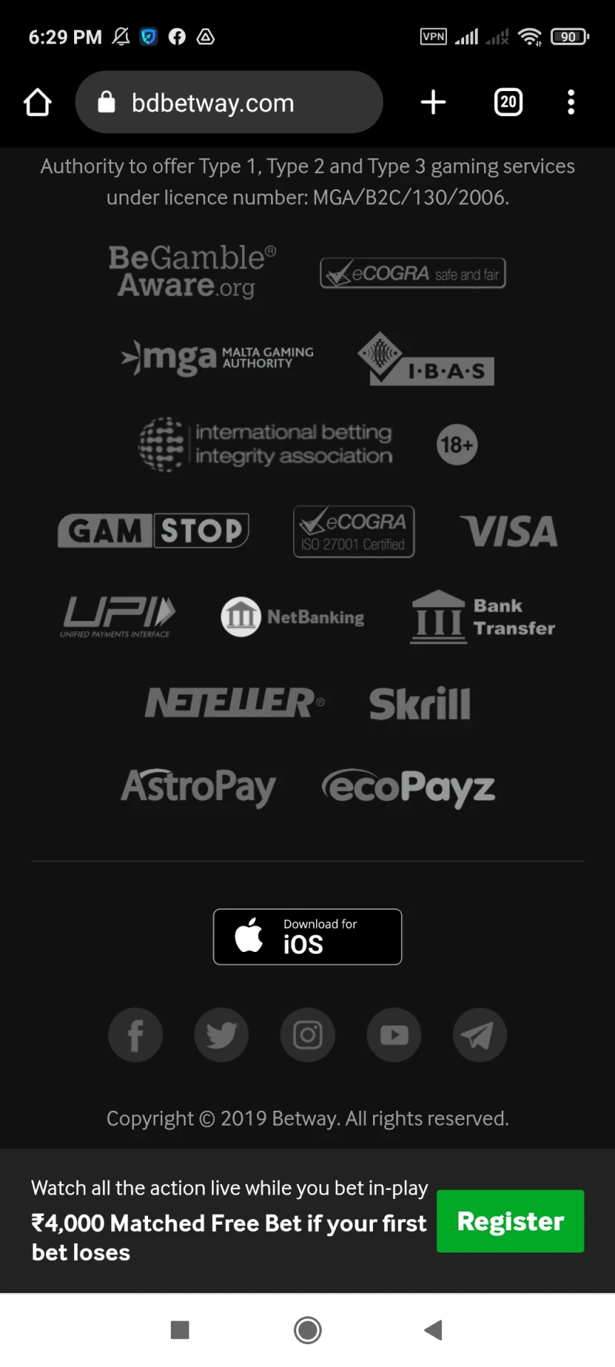 Download the Betway application to play Aviator on your iOS device.