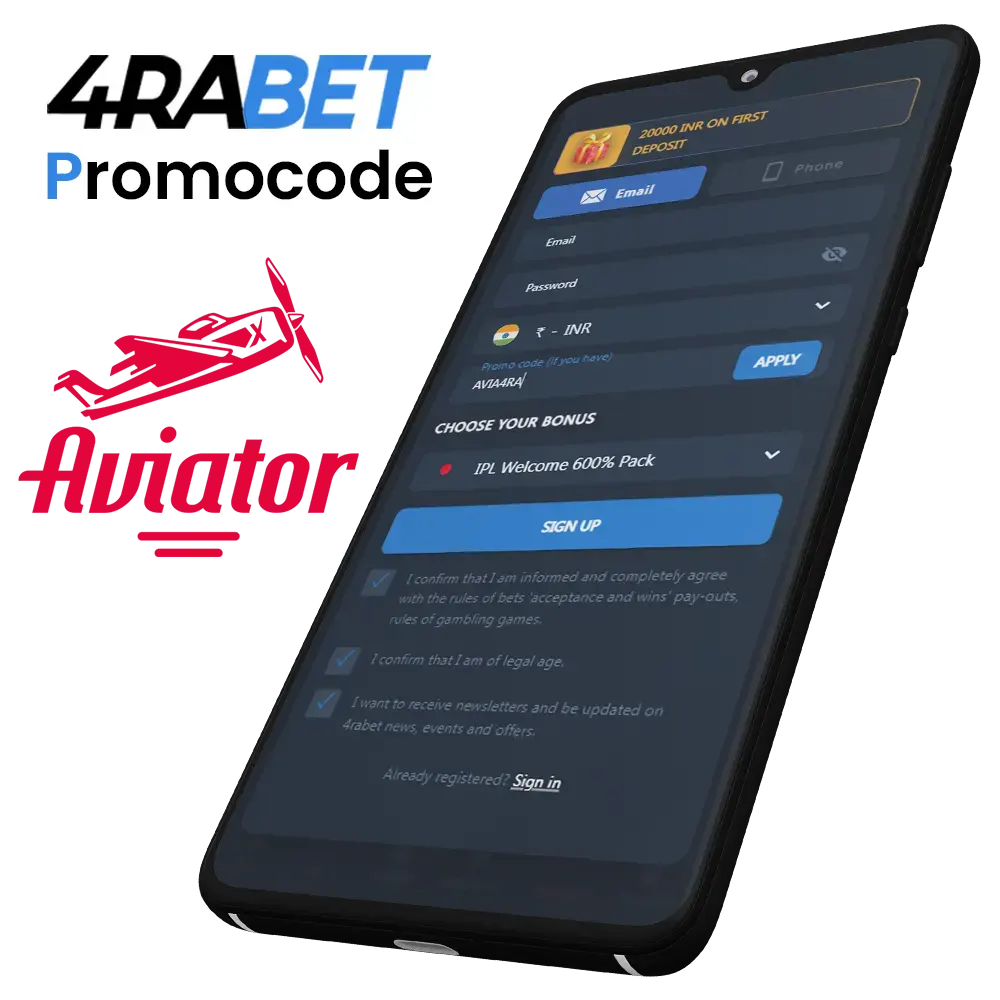 Insert 4rabet promocode during registration.