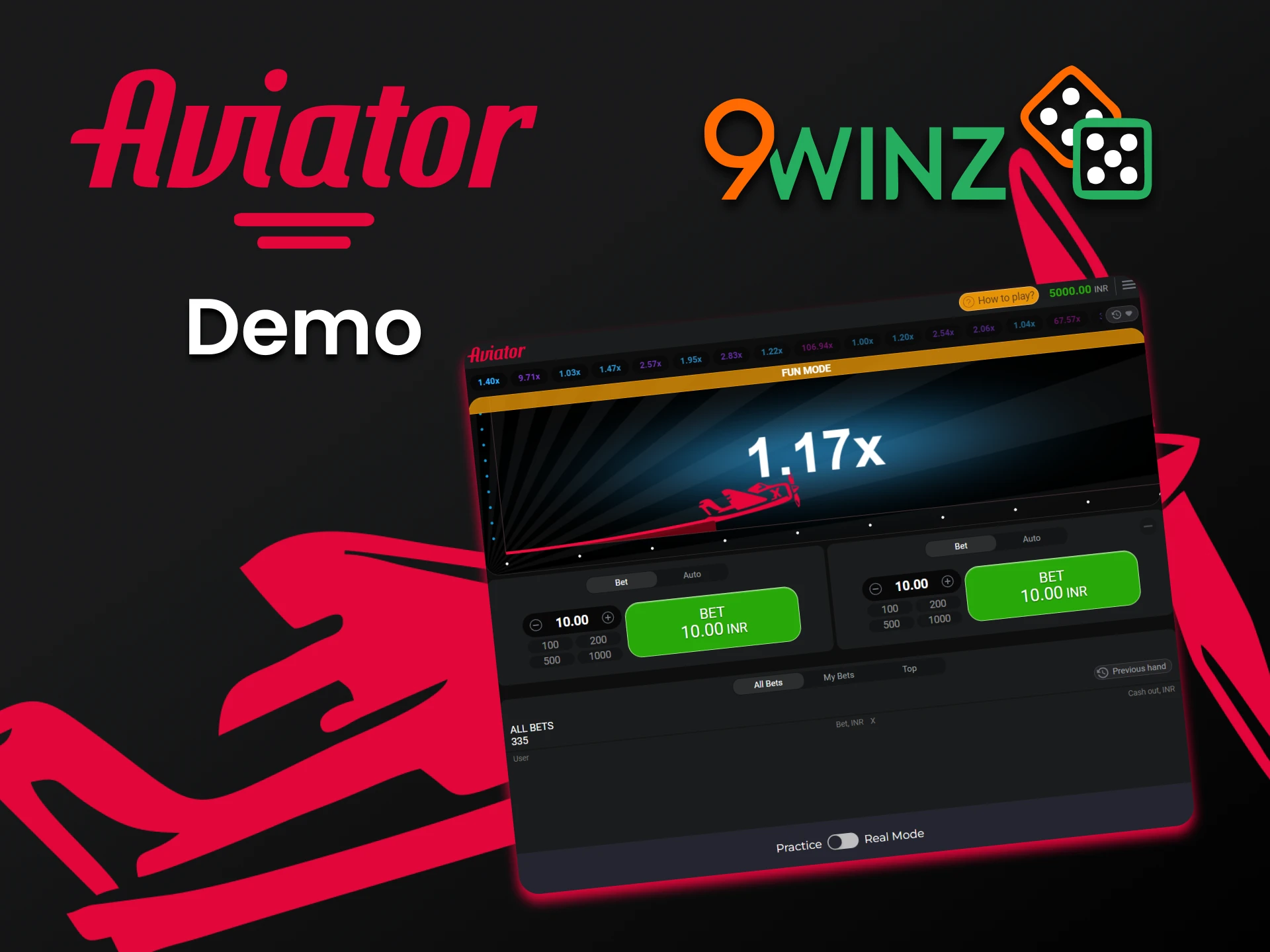 Train in a special version of the Aviator from 9winz.