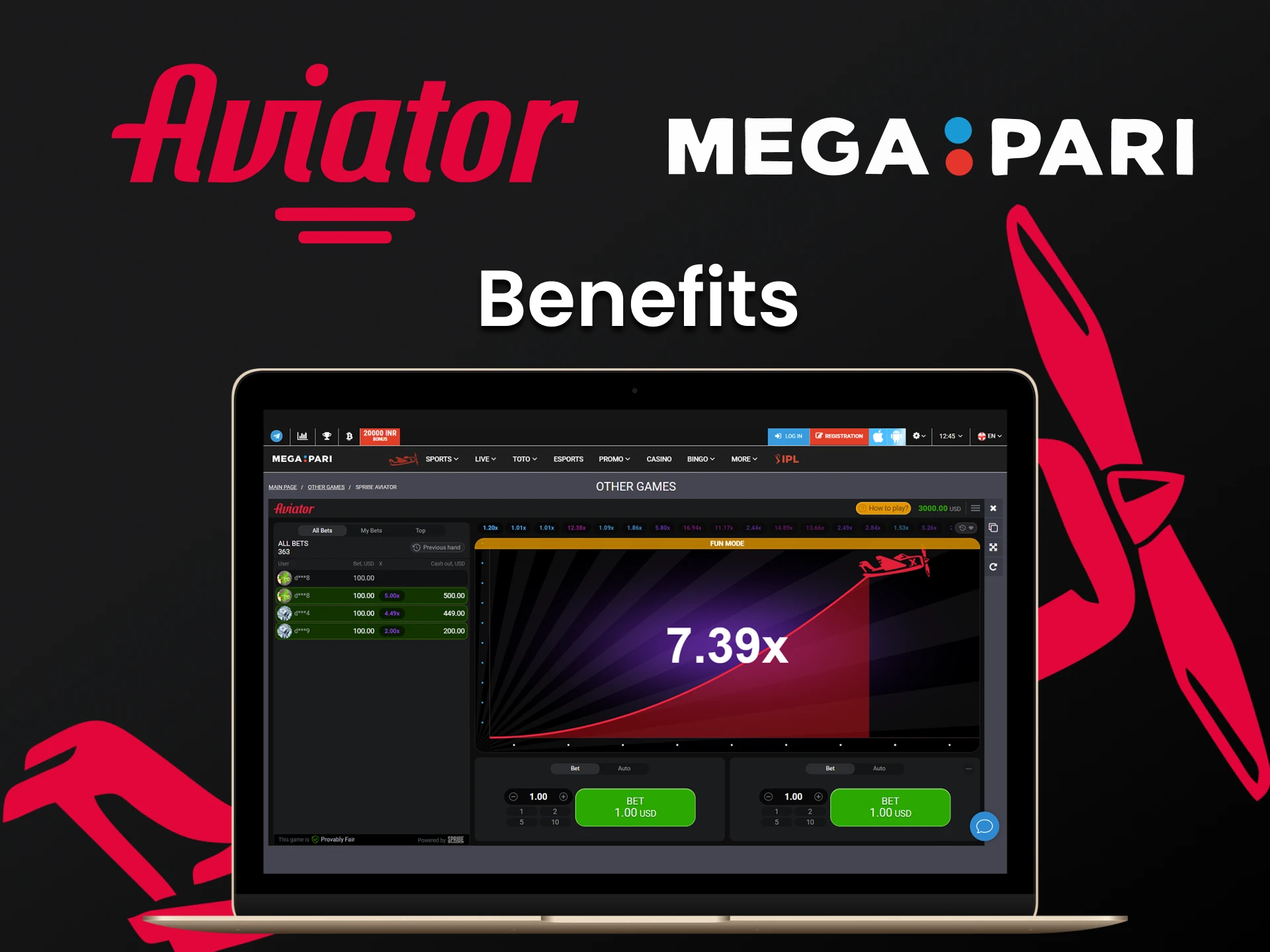 You will get many advantages of playing Aviator on Megapari.