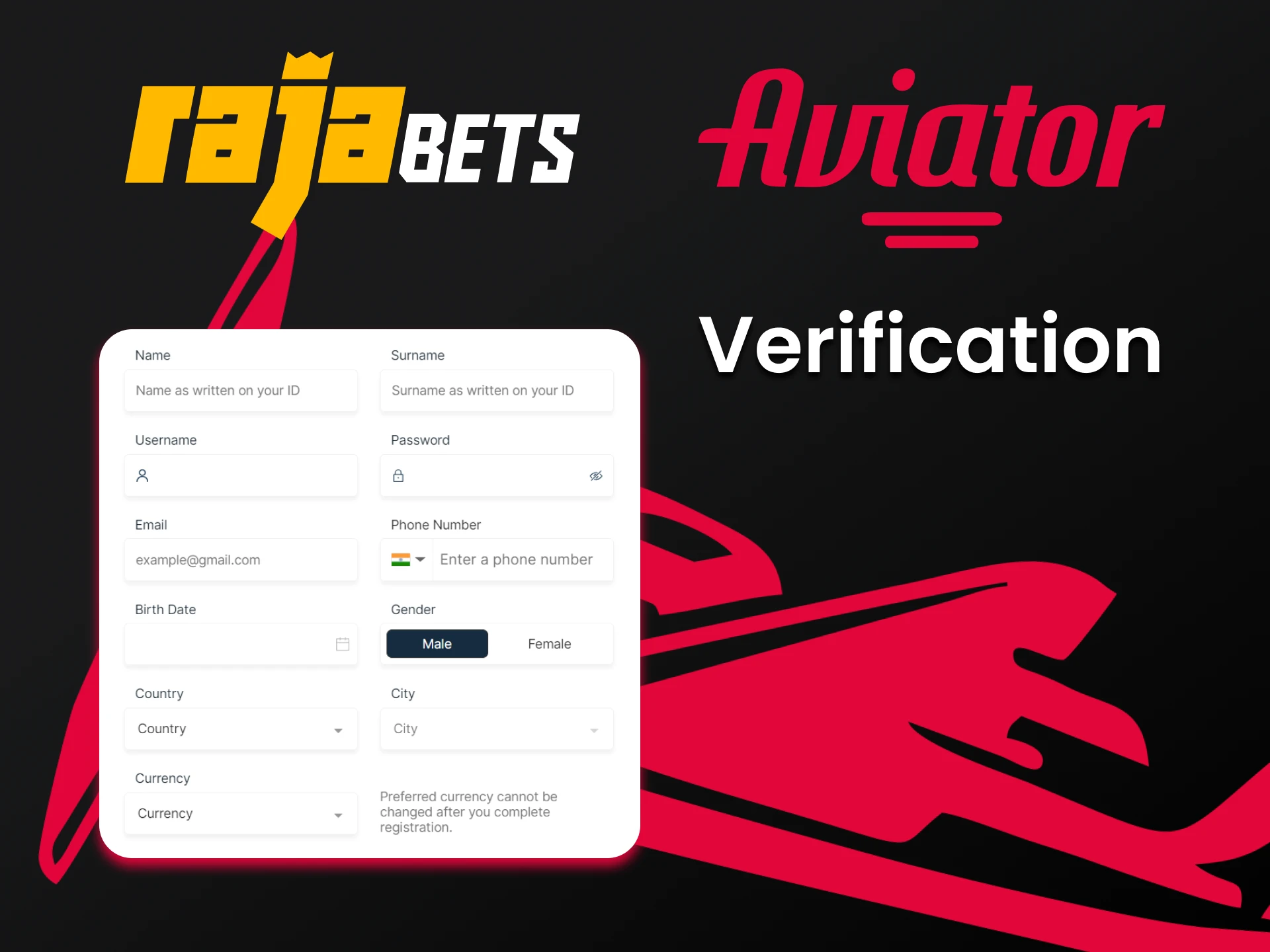 Fill in your personal data for the Rajabets service.