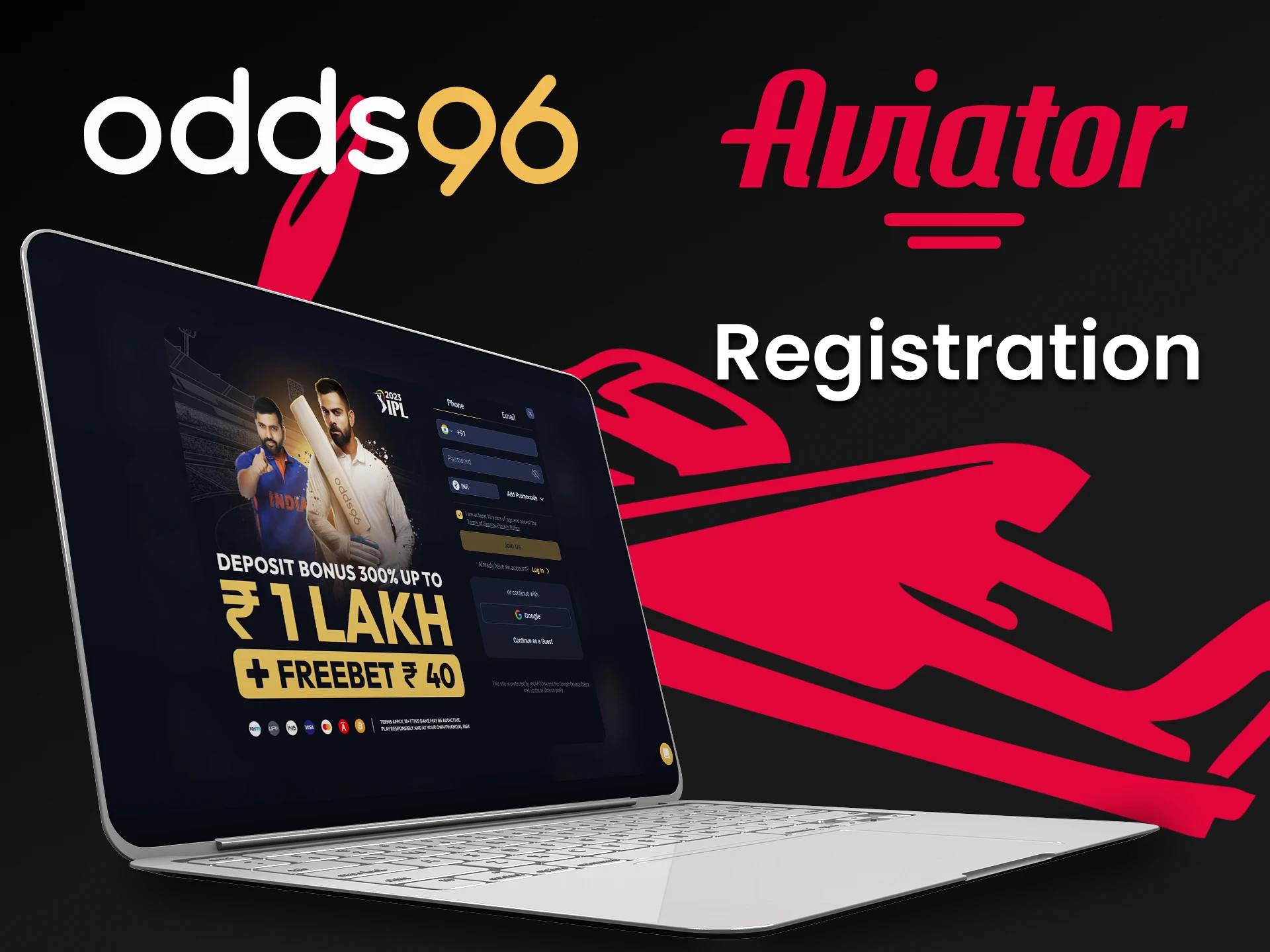 Create an account on Odds96 to play Aviator.